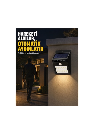 Astraltech Bahçe Ve Veranda İçin Güneş Paneli İle Otomatik Şarj Olan Led Duvar Lambası Çok Renkli