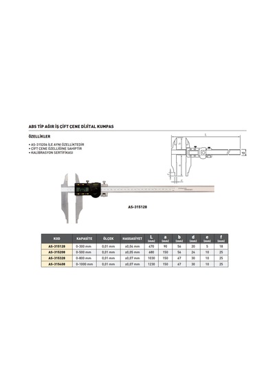 Asimeto Asimeto Ağır İş Çift Çene Dijital Kumpas 300mm As-315128