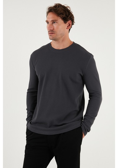 Buratti Pamuklu Bisiklet Yaka Slim Fit Basic Erkek Sweat 5905073 Antrasit