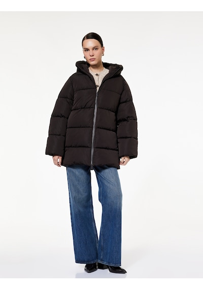 Koton Fermuarlı Uzun Kollu Su İtici Kapüşonlu Oversize Şişme Mont Kahverengi 6wak00220ew Kahverengi