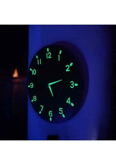 Fosforlu Karanlıkta Parlayan Kabartma Rakam Ahşap Camsız Duvar Saati Çap 29 Cm Siyah