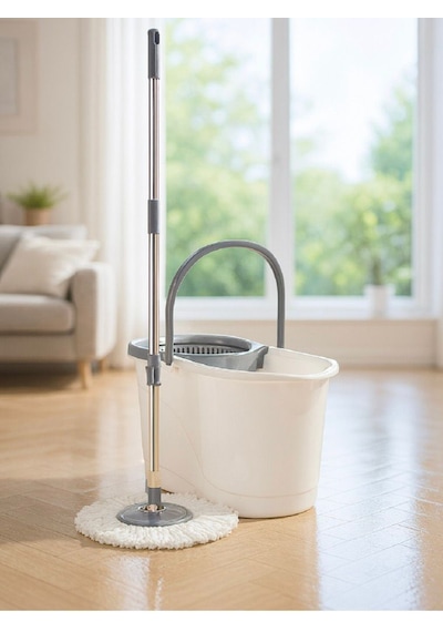 Tekerlekli Ultra Mop Temizlik Seti- 19 Lt Geniş Hazne & 360 Döner Başlıklı Paslanmaz Çelik Saplı
