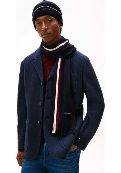 Tommy Hilfiger Rubberised Logo Beanie And Scarf Gift Set Lacivert Erkek Atkı Bere Seti