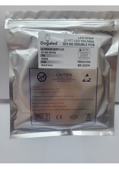 Doğaled 12v İç Mekan 3 Çipli Beyaz Şerit Led 5 Mt 5 metre