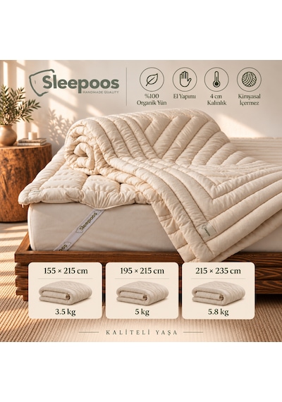 Sleepoos El Yapımı %100 Organik Yün Yorgan 195 x 215