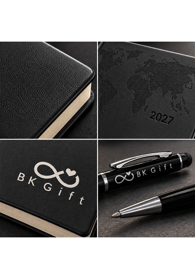 Logonuza Özel 10 Adet 378 Termo Deri 2027 Ajanda & Siyah Touch Pen Kalem Seti