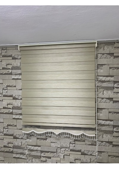 Bambu Krem Renk Zebra Perde (Etek Boncuklu)
