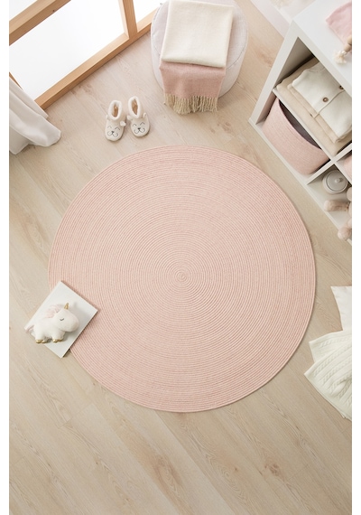 Ocean Home Textile Yıkanabilir Pembe Kırçıllı Pamuklu Halı Kilim 120 cm çap