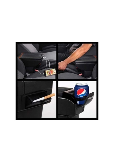 Bmw Tip 6 Usb 1 Type-c Girişli Kolçak Her Araca Uygun Kolçak Kol Dayama Çift Açılır Siyah