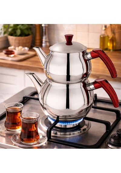 Çetcook Küre Büyük Boy Çaydanlık Çelik
