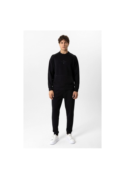 Backandbond Siyah Regular Fit Pamuklu Bisiklet Yaka Kanguru Sweatshirt