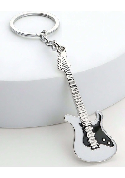 Herşey Nota Gitar Beyaz Gitarist Hediye Anahtarlık Veya Çanta Süsü
