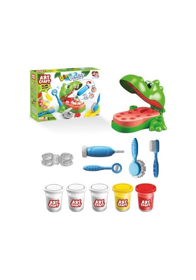 Oyuncak Dino Dişçi Oyun Hamuru Set Kuaför Hamur Set 2in1