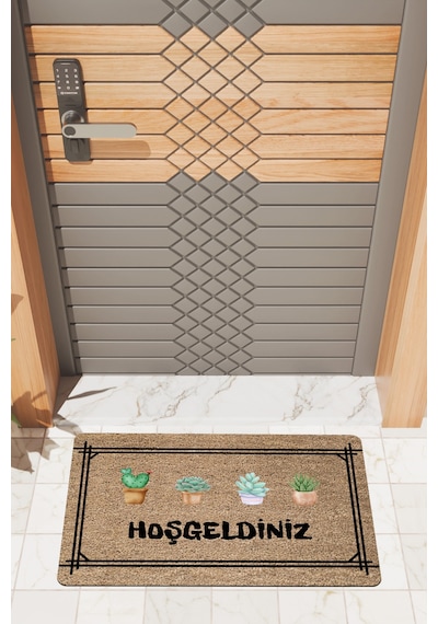 Rugmood Modern Dijtal Baskı Saksı Çiçekli Hoşgeldiniz Kapı Önü Paspası Çok Renkli