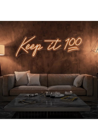 Keep İt 100 Yazılı Neon Tabela Turuncu