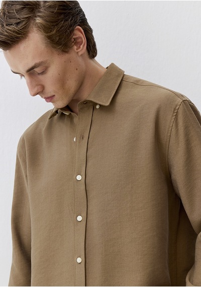 Mavi - Kahverengi Tencel Liyosel Karışımlı Gömlek 0211650-70378