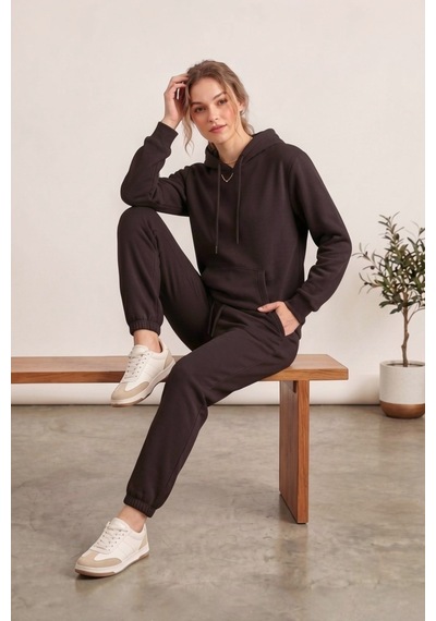 Moibody Kadın 3 İplik Şardonlu Eşofman Takımı Premium Kapüşonlu Sweatshirt Ve Jogger Alt Acı Kahve Acı Kahve Moibody Kadın 3 İplik Şardonlu Eşofman Takımı Premium Kapüşonlu Sweatshirt Ve Jogger Alt Acı Kahve Acı Kahve