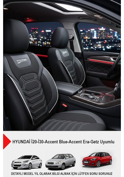 Titanyum Serisi Lüks Keten Oto Koltuk Kılıfı- Hyundai İ20-i30-accent-blue-era-getz Uyumlu Beyaz