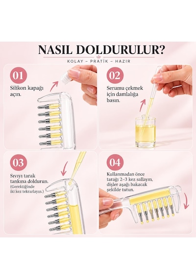 Hazneli Saç Serumu Ve Yağı Uygulama Tarağı Hazneli Bakım Tarağı Derisi Masaj Aparat Pembe Ve Şeffaf