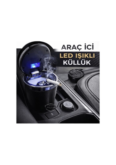 Üniversal Porselen Yanmaz Koku Geçirmez Mavi Işıklı Lüx Oto Küllük Dumansız Kapaklı Spor Araç İçi Küllük Araba Küllüğü Karbon Kapak