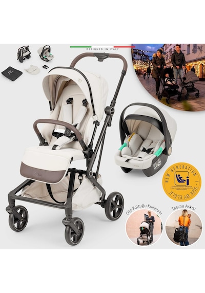 Elele Rotativo Çift Yönlü Kabin Tipi Travel Bebek Arabası Bej