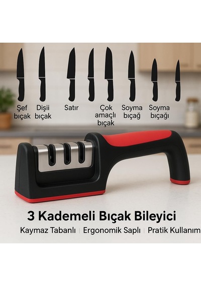 3 Açılı Profesyonel Bıçak Bileyici Elmas Seramik Tungsten Çelik El Bıçakları Bileme Kırmızı Siyah