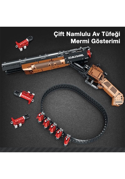 Reobrix 77028 Çift Namlu Av Tüfeği Yaratıcı Yapı Blok Seti Building Blocks Double-barreled Shotgun - 1006 Parça