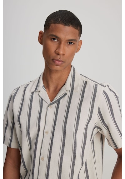 Lee Erkek Loose Fit Rahat Kesim Kısa Kollu Gri Çizgili Gömlek - L241478