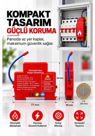 Otomatik Pano Yangın Söndürücü 20 Gr Aerosol Isı Sensörlü Elektrik Panosu Koruma Cihazı
