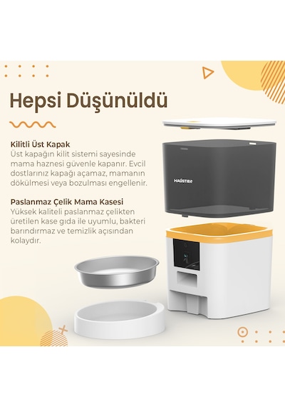 Haustier Hst-qq005 Beyaz Akıllı Mama Kabı, Wf007l Beyaz Kedi Su Pınarı 2 Li Set Haustier Türkiye Garantili
