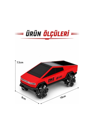 Şarjlı Bilek Sensörlü Uzaktan Kumandalı Akrobat Siber Cybertruck Işıklı Drift Arabası Kırmızı