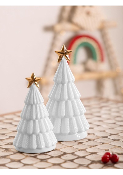 The Mia Dekoratif Led Işıklı Yılbaşı Ağacı Beyaz 8x8x14 Cm Sus0121