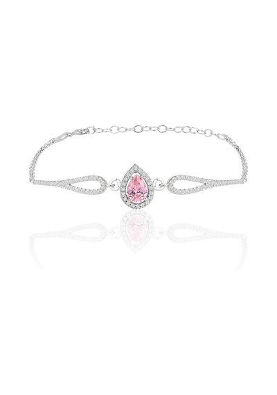 Gümüş Rodyumlu Pembe Zirkon Taşlı Pırlanta Modeli Damla Bileklik