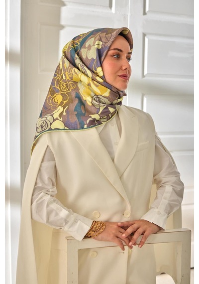 Silk Home Twill İpek Eşarp 11483-03 Sütlü Kahve, Asit, Mor, Fildişi, Petrol Mavisi