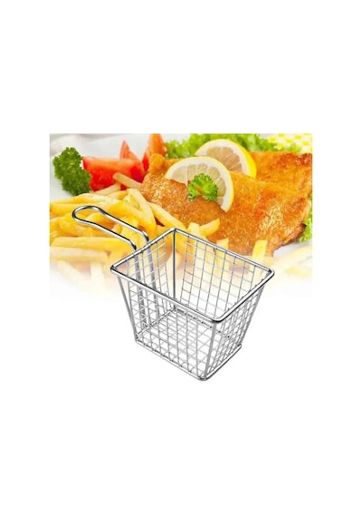 Patates Sunum Kare Seyrek Paslanmaz Çelik Sepet - Patates Sosis Börek Sunumluk Sepeti