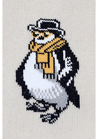 Erkek Pamuklu Özel Desenli Dikişsiz Yumuşak Dokulu Terletmez Rahat Esnek Soket Çorap Açık Gri-penguen