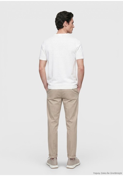 Ramsey Beyaz Düz %100 Keten T-shirt