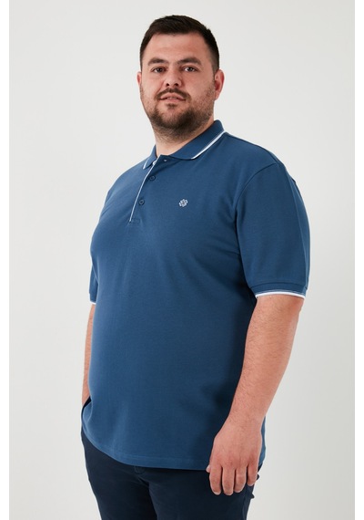 Buratti Büyük Beden Pamuklu Regular Fit Erkek Polo Yaka T Shirt 5902118B Koyu Mavi-Beyaz