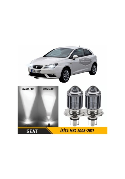Seat İbiza Mk4 2008-2017 Uyumlu Mercekli Far Ampulü Led Xenon Beyaz Renk Far Şimşek Etkili Csp Led Lamba Uzun Kısa 2 Adet Takım