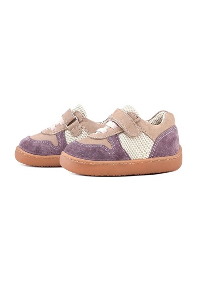 Rakerplus Bob Hakiki Deri Mor Pudra Barefoot Cırtlı Lastikli Bebek Sneaker Ayakkabı Mor