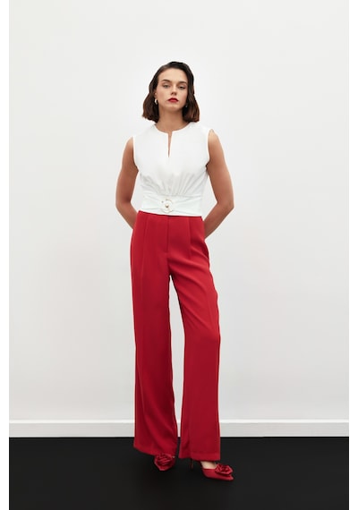 Sateen Toka Detaylı Kolsuz Bluz - Ekru-134859