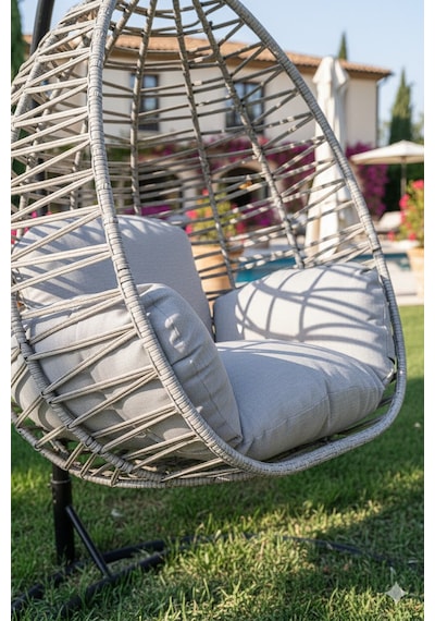Liv Concept Rattan Tekli Bahçe Salıncağı - Konfor Serisi Açık Gri
