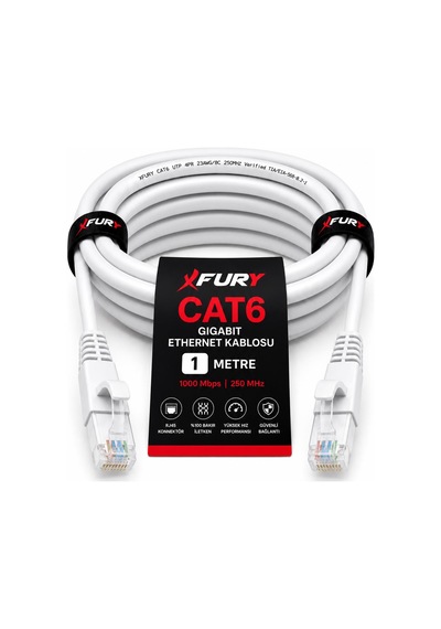 Fury Cat6 Ethernet Kablosu 1 Metre Rj45 Lan İnternet Modem Router Bilgisayar Kablosu