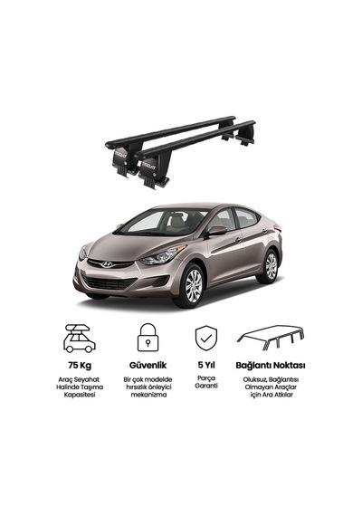 Royal Hyundai Elantra 2011-2015 Uyumlu Siyah Ara Atkı Port Bagaj Tavan Barı