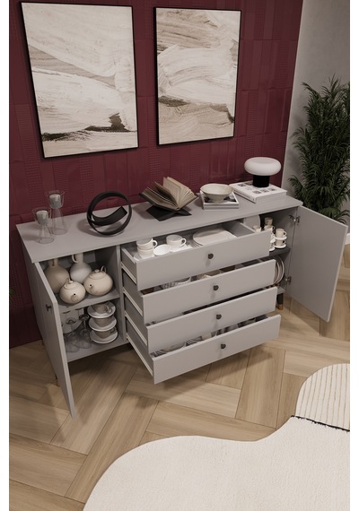 Asra Trend Lüks Konsol Tv Ünitesi %100 Mdf Salon Ve Yemek Odası Ünitesi Knsl04 Kül Gri