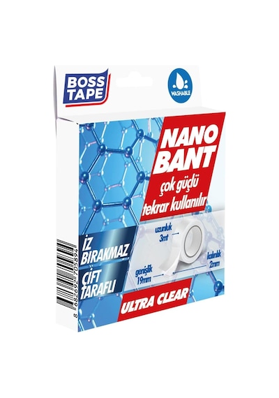 Tarafli Nano Bant, 19 Mm X 3 Mt Boyut, Seffaf Çift