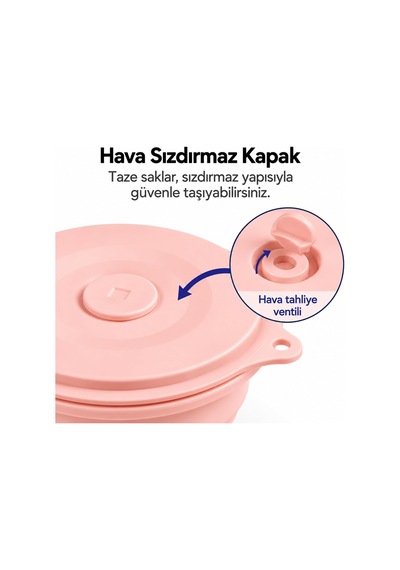 Mori 400 Ml 1 Adet Hava Sızdırmaz Yuvarlak Katlanabilir%100 Platinium Silikon Saklama Kabı Ve Kase, Bpa İçermez, Mikrodalga Ve Dondurucu Uyumlu, Pembe, Lm0012/20