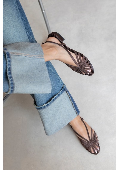 Wolk Shoes Lester Kadın Biyeli Saten Babet Kahverengi
