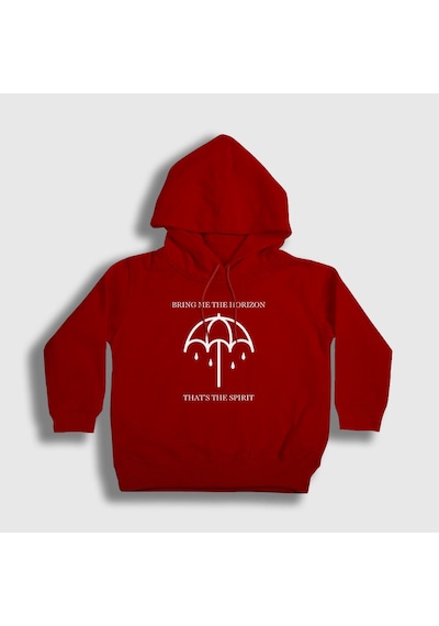 Presmono Unisex Çocuk Spirit Bring Me The Horizon Kapüşonlu Sweatshirt Kırmızı