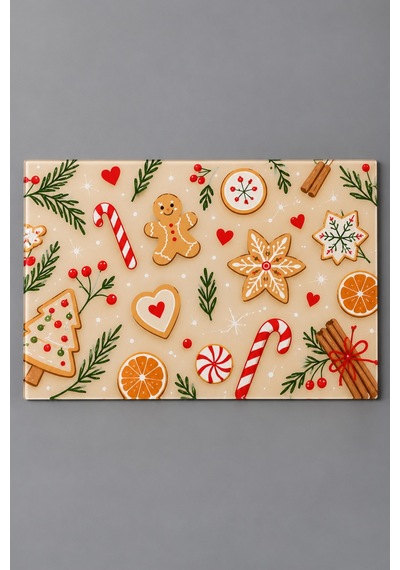 Gökçeoğlu Cam Kesme Tahtası Yılbaşı Temalı - Cam Kesme Tablası 30cm X 40cm Çok Renkli